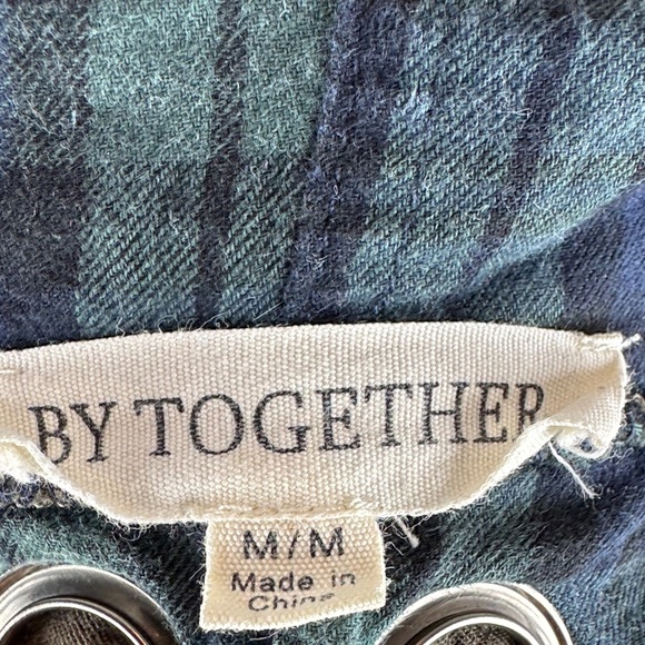 BY TOGETHER Plaid Lined Hooded Jacket with Lace Up Detail on Back - Picture 4 of 5